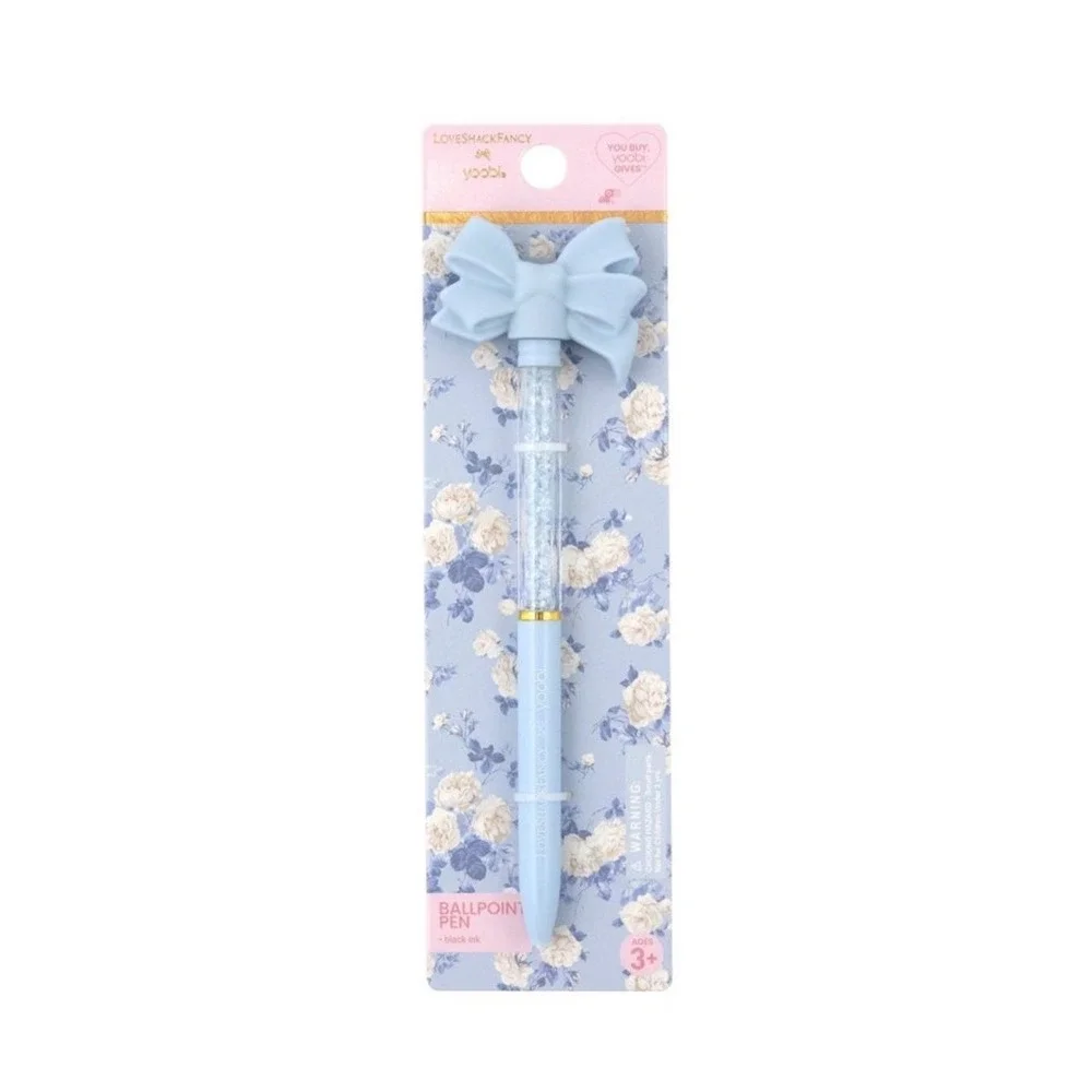 Love Shack Fancy Pen Blue Novelty Ballpoint Bow Topper Black Ink Target NEW